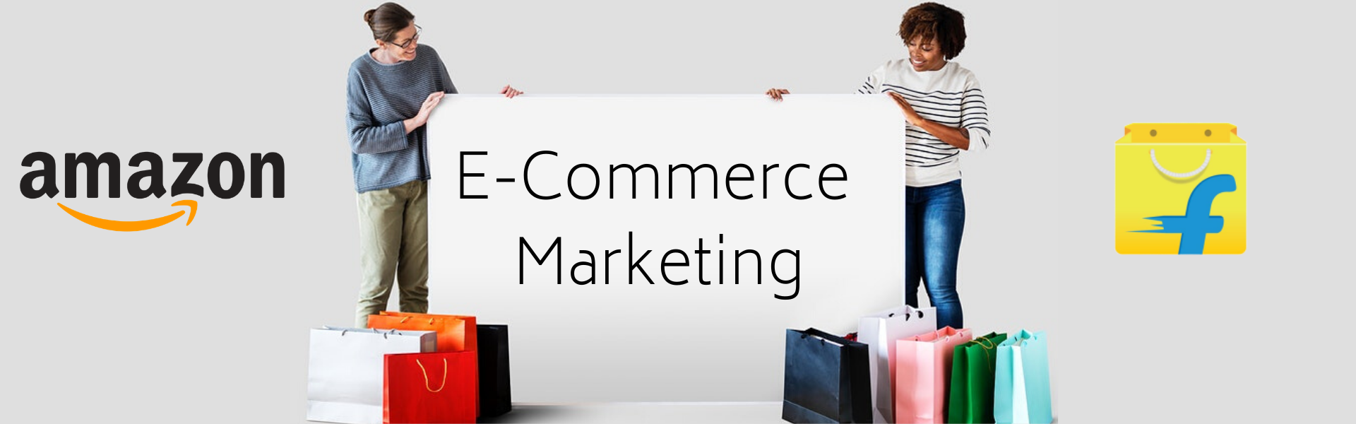 Two People holding the Ecommerce Marketing(Amazon & Flipkart) Banner